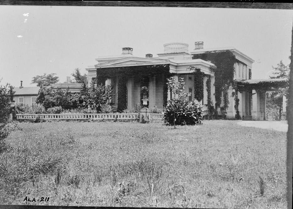 Gaineswood Mansion, Demopolis Alabama Northeast (front) elevation. About 1910