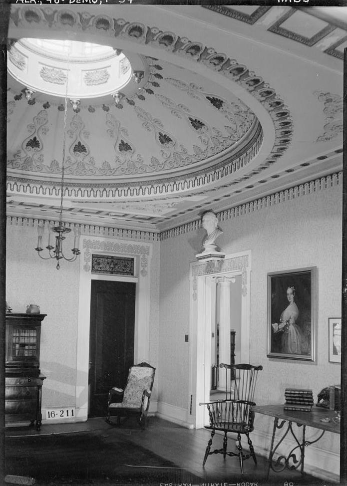 Gaineswood Mansion, Demopolis Alabama Library northwest corner and ceiling. 1934