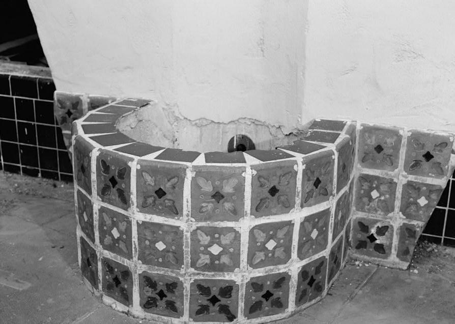 Whittier Theatre, Whittier California 1990 TILE PLANTER AT BASE OF ARCHES, WEST WALL OF COURTYARD