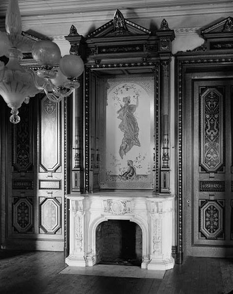 Lockwood-Mathews Mansion, Norwalk Connecticut ETCHED GLASS OVER MANTEL FROM SOUTH