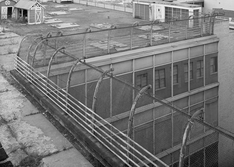 Rich's Downtown Department Store, Atlanta Georgia 1994  View of fencing detail on roof of Crystal Bridge and north end of 1946/1948 store for homes.
