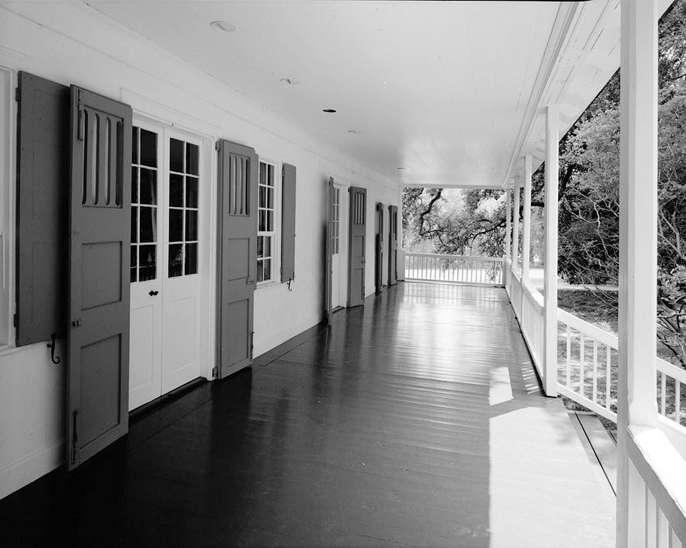 Magnolia Mound Plantation, Baton Rouge Louisiana WEST FACADE PORCH LOOKING SOUTH FROM CENTER 1978