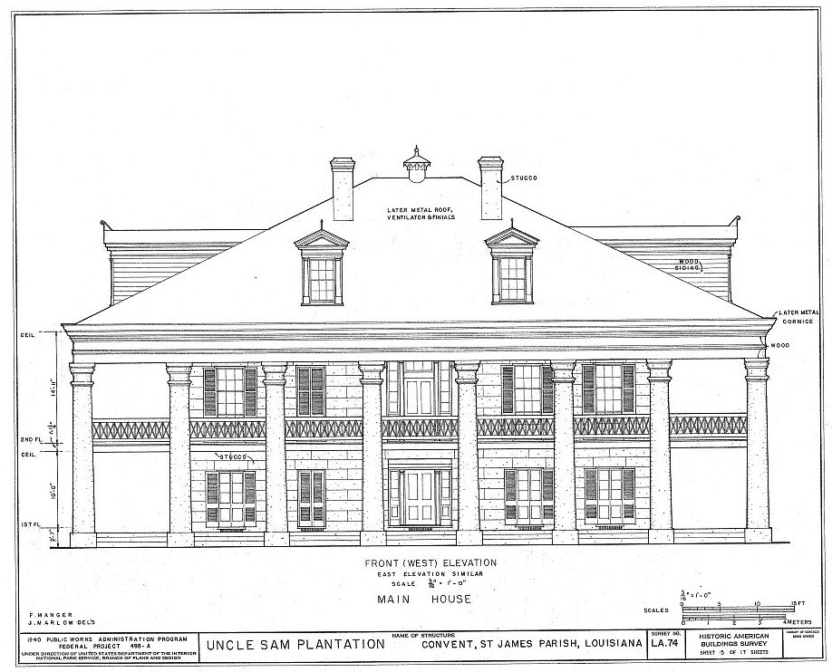 Uncle Sam Plantation, Convent, St James Parish, Louisiana Front (West) Elevation