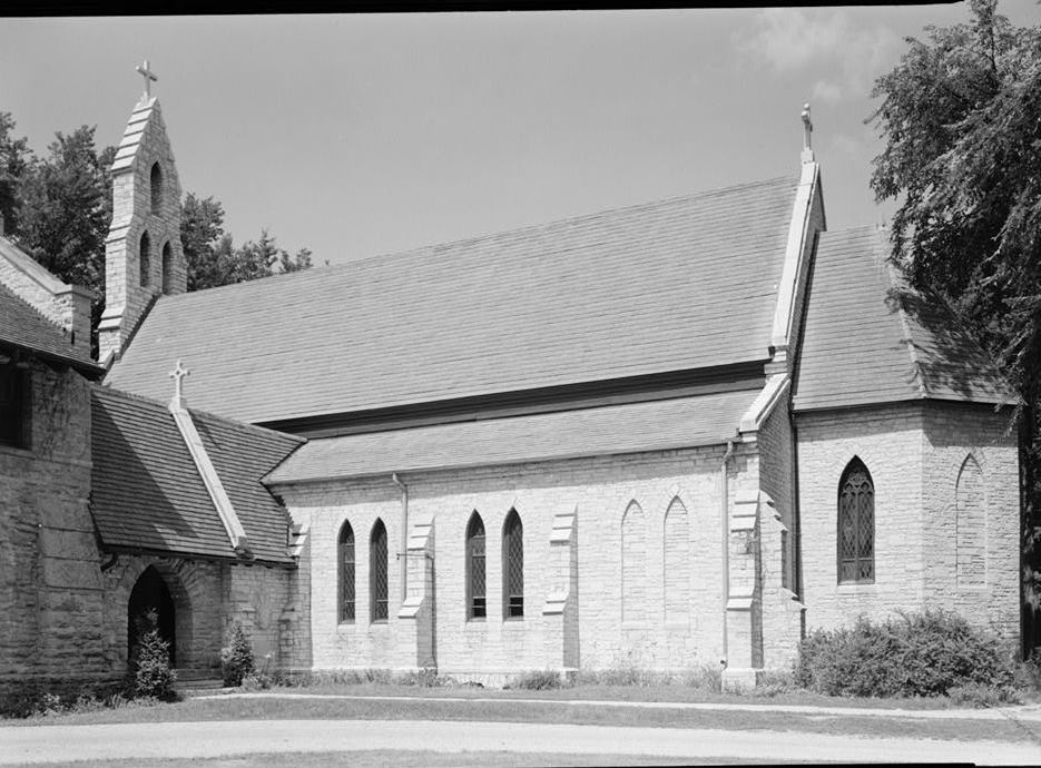 Chapel of St. Mary The Virgin, Nashotah Wisconsin Southwest elevation and chancel (southeast end). August 1960