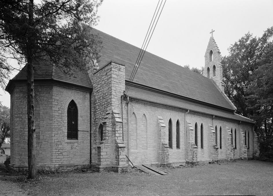 Chapel of St. Mary The Virgin, Nashotah Wisconsin Northeast elevation and chancel (southeast end.) August 1960