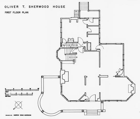 Oliver T. Sherwood House, Southport Connecticut 1966 FIRST FLOOR PLAN, ANDREW C. MORRISON, DELINEATOR 