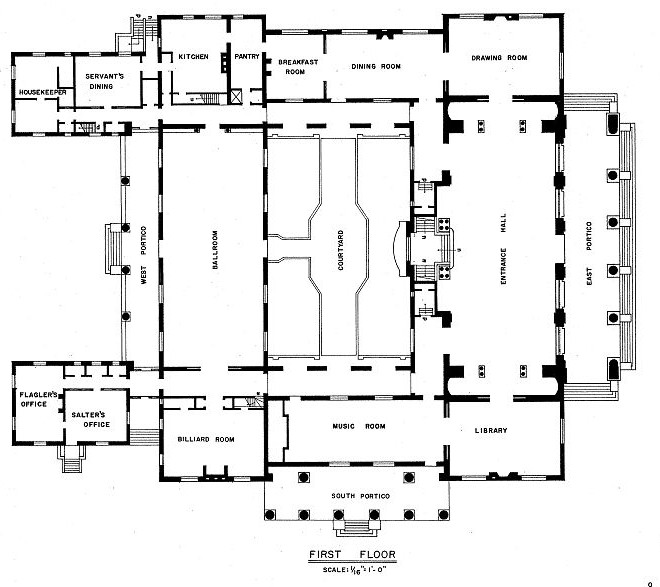 Henry Flagler Mansion - Whitehall, Palm Beach Florida First Floor Plan