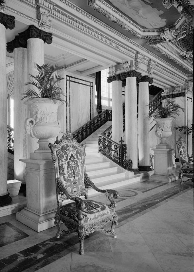 Henry Flagler Mansion - Whitehall, Palm Beach Florida RIGHT FLIGHT OF DOUBLE STAIRCASE FROM MAIN HALL (1972)
