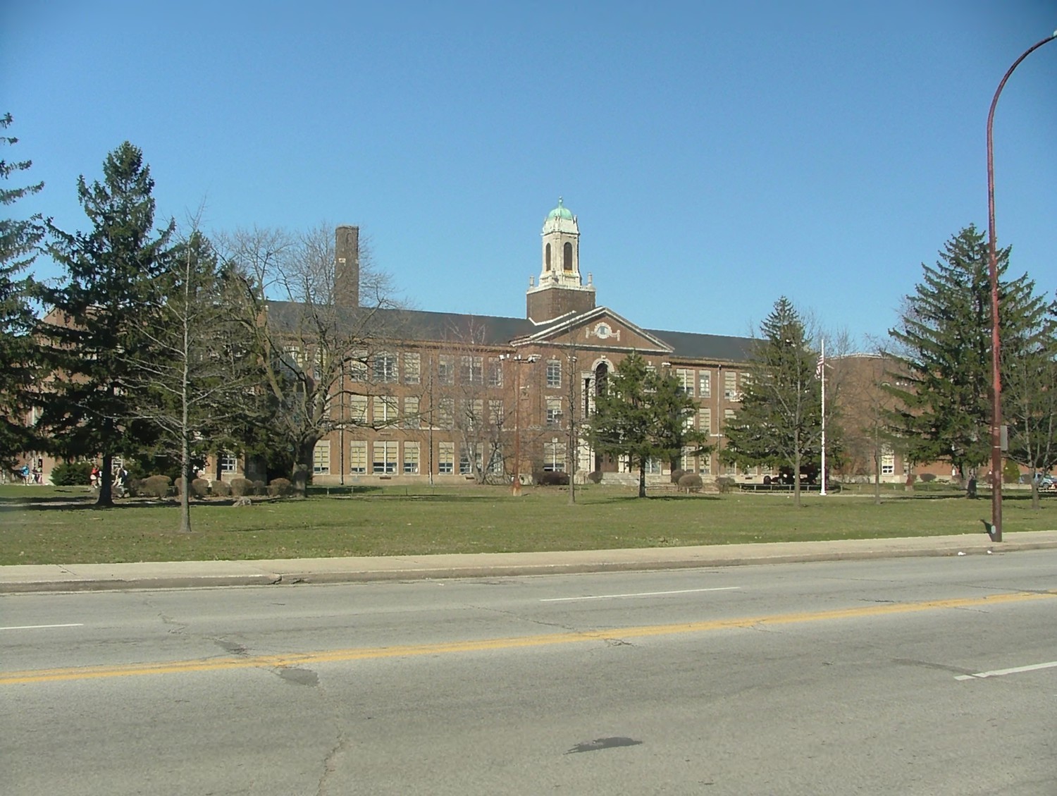 Theodore Roosevelt High School, Gary Indiana Main facade, camera facing north (2010)