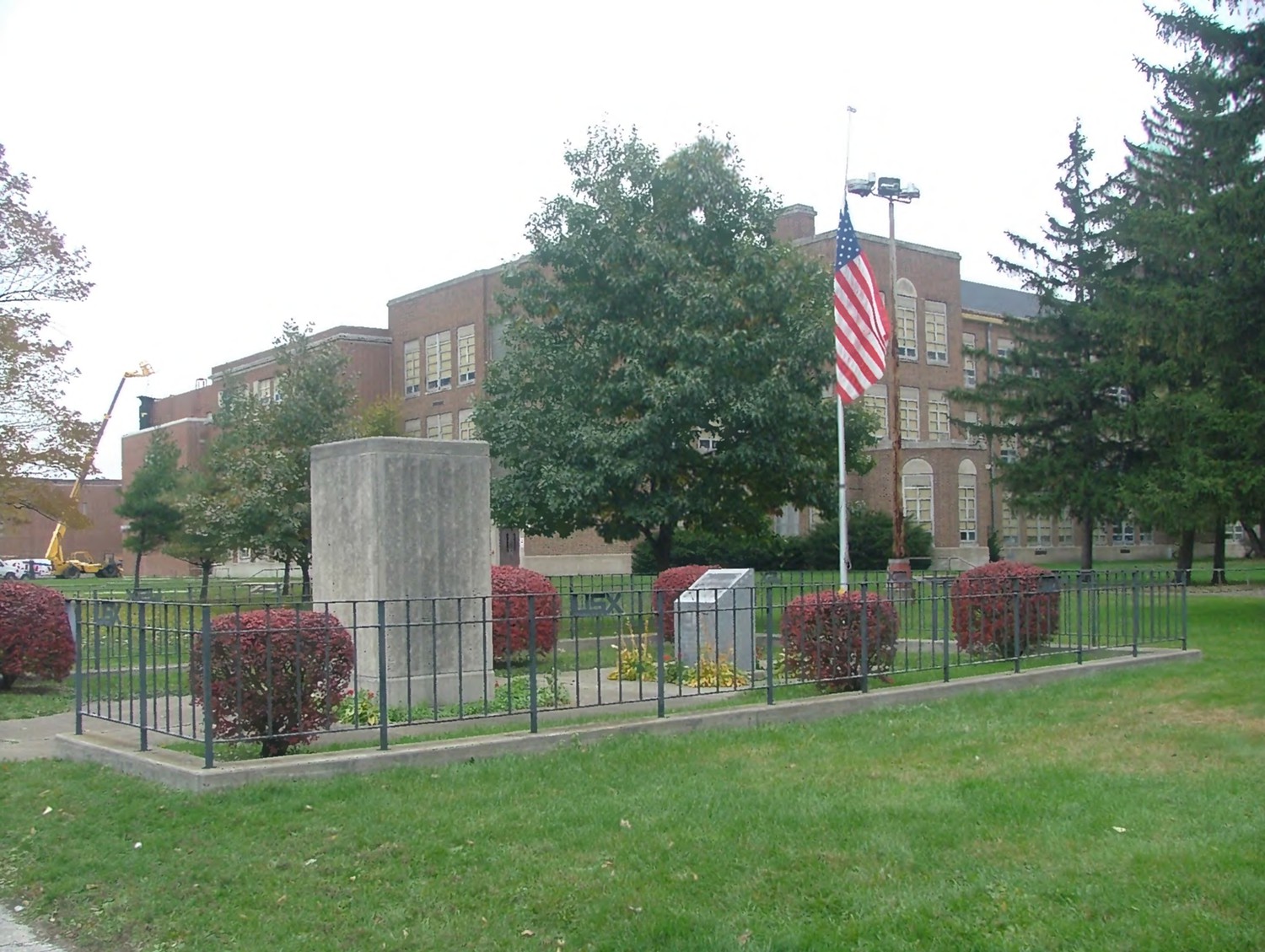 Theodore Roosevelt High School, Gary Indiana World War II-Vietnam Memorial, southwest comer of grounds. Camera facing northeast (2010)