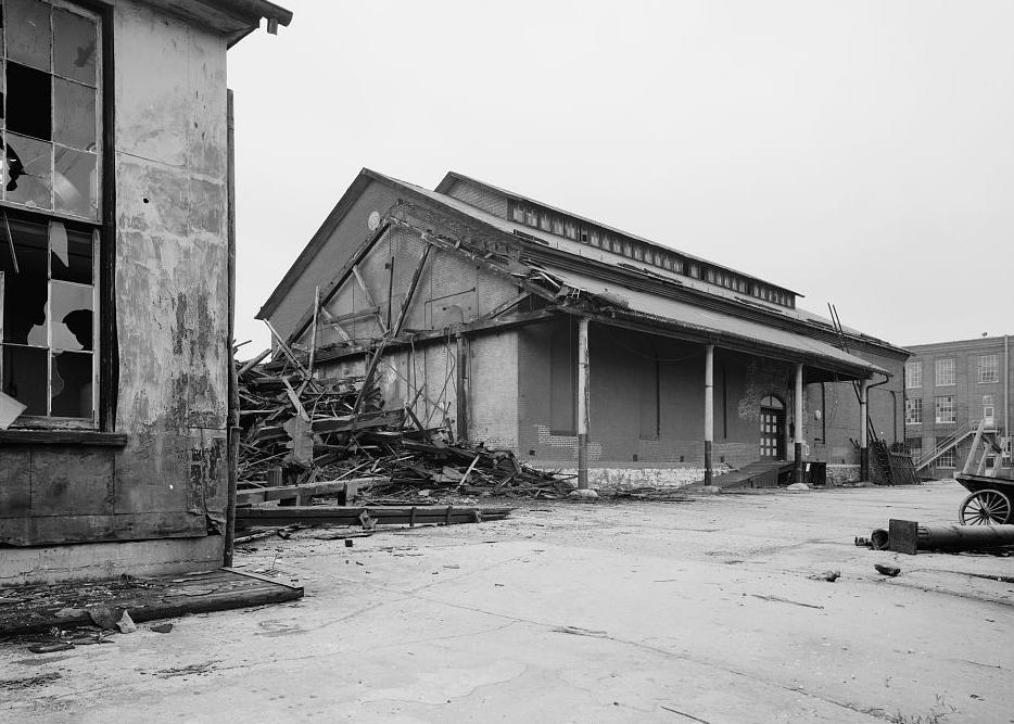 Baltimore & Ohio Railroad, Mount Clare Shops, Baltimore Maryland DEMOLISHED FOUNDRY SAND BLASTING AND CLEANING BUILDING AFTER DUST HAS SETTLED (1976)